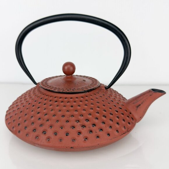 Japanese Red Bumpy Hobnail Cast Iron Tea Kettle Rust Red Teapot With Infuser - Picture 1 of 11